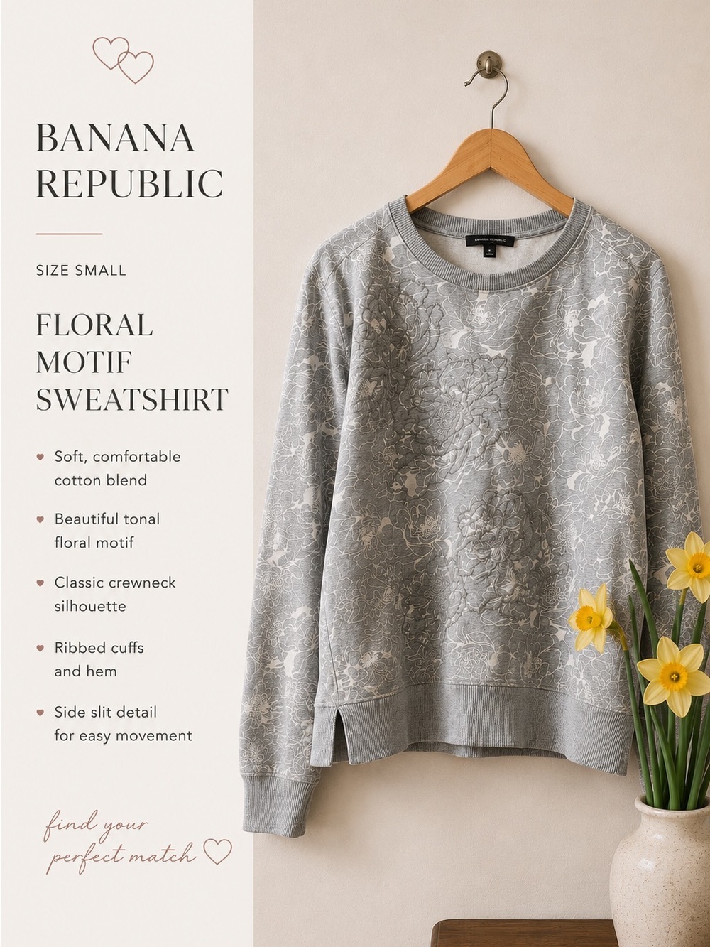Banana Republic Gray Floral Crewneck Sweatshirt